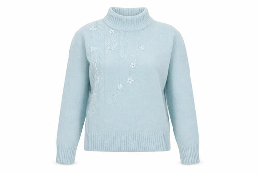 Honor Millburn at EWM Women's Blue Floral Mock Neck Knit Jumper Size S 10-12