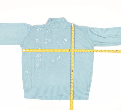 Honor Millburn at EWM Women's Blue Floral Mock Neck Knit Jumper Size S 10-12