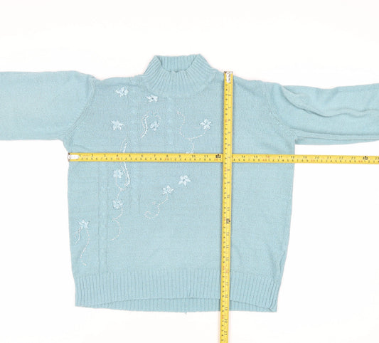 Honor Millburn at EWM Women's Blue Floral Mock Neck Knit Jumper Size S 10-12