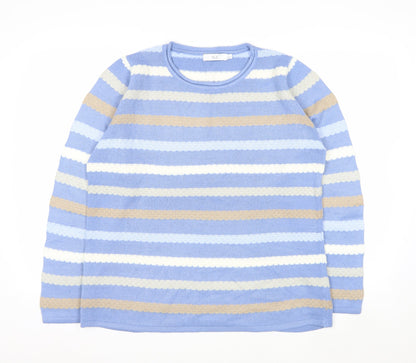 Isle Women Blue Striped Acrylic Knit Pullover Jumper Size S