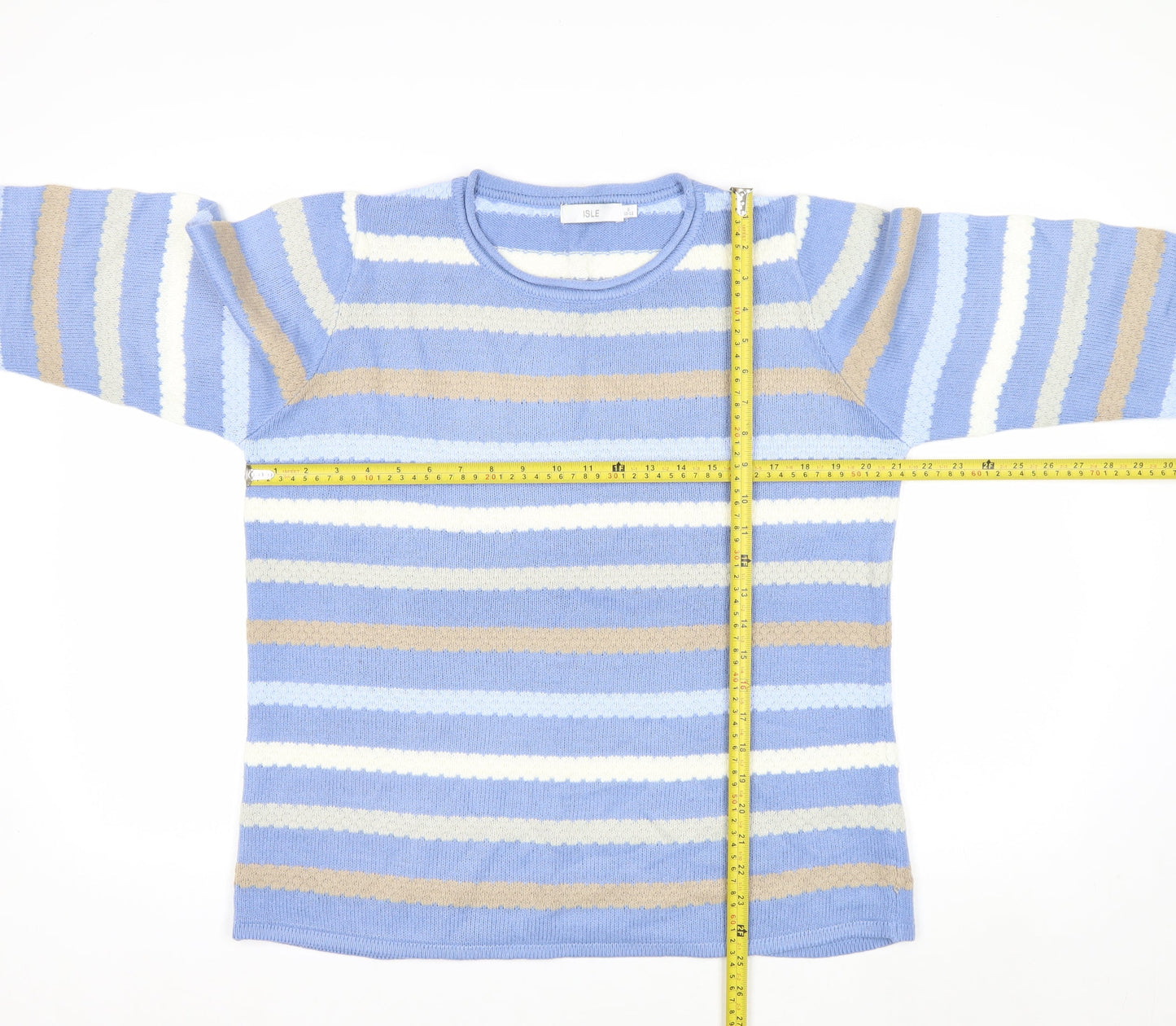 Isle Women Blue Striped Acrylic Knit Pullover Jumper Size S
