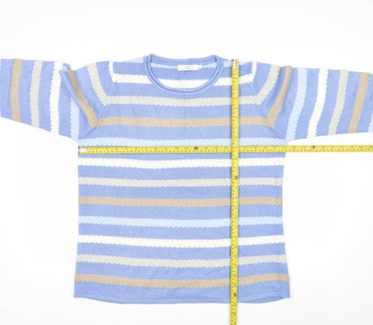 Isle Women Blue Striped Acrylic Knit Pullover Jumper Size S