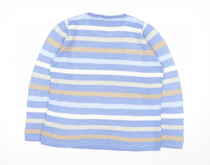 Isle Women Blue Striped Acrylic Knit Pullover Jumper Size S