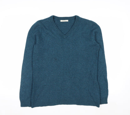 WoolOvers Women Blue 100% Lambswool V-Neck Jumper Size M
