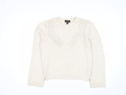 Lipsy Women Ivory Cable Knit Crew Neck Jumper Size 10