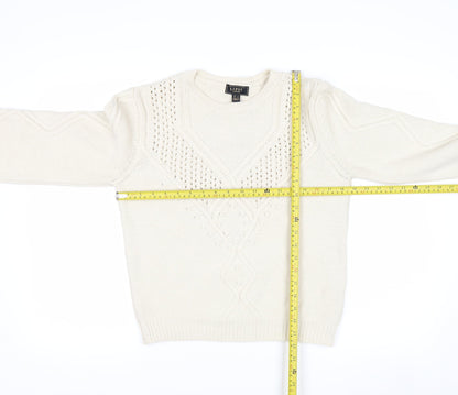 Lipsy Women Ivory Cable Knit Crew Neck Jumper Size 10