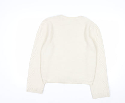 Lipsy Women Ivory Cable Knit Crew Neck Jumper Size 10