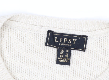 Lipsy Women Ivory Cable Knit Crew Neck Jumper Size 10