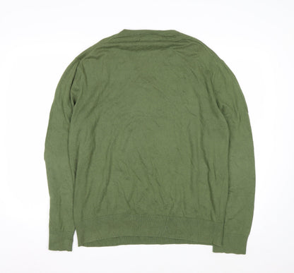 Ralph Lauren Men's Green V-Neck Cotton Cashmere Jumper XL