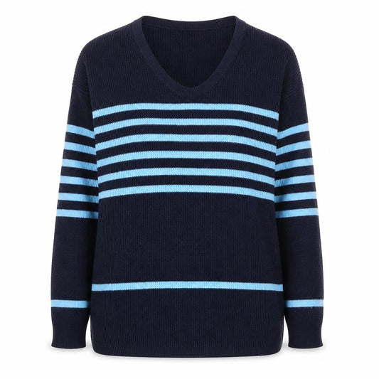 Gap Women’s Blue Striped V-Neck Knit Pullover Jumper XS