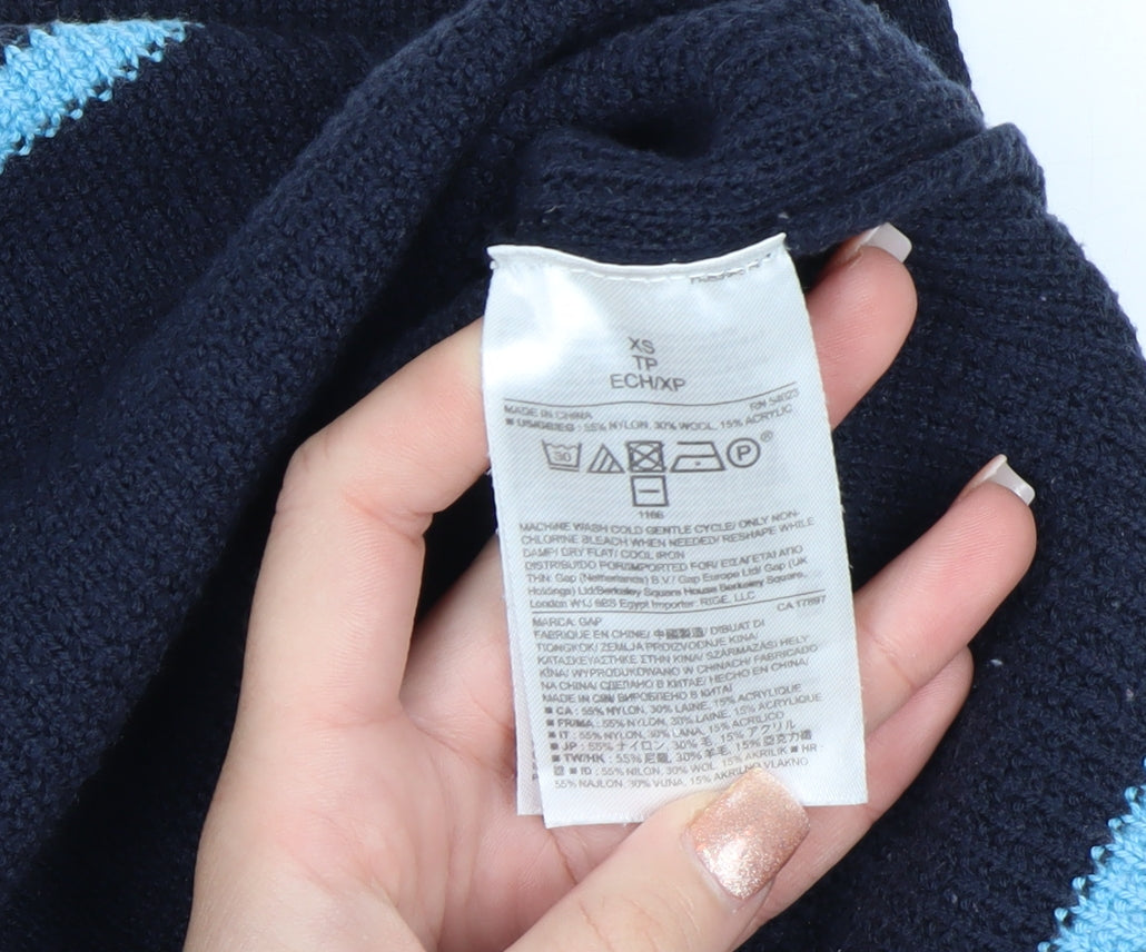 GAP Women’s Blue Striped V-Neck Knit Pullover Jumper XS