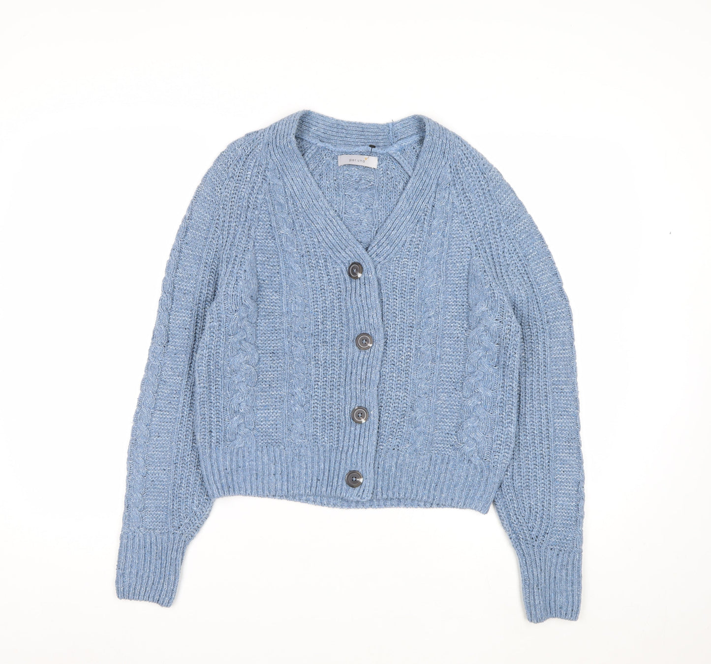 Marks and Spencer Per Una Blue Cable Knit V-Neck Women's Size 12 Cardigan