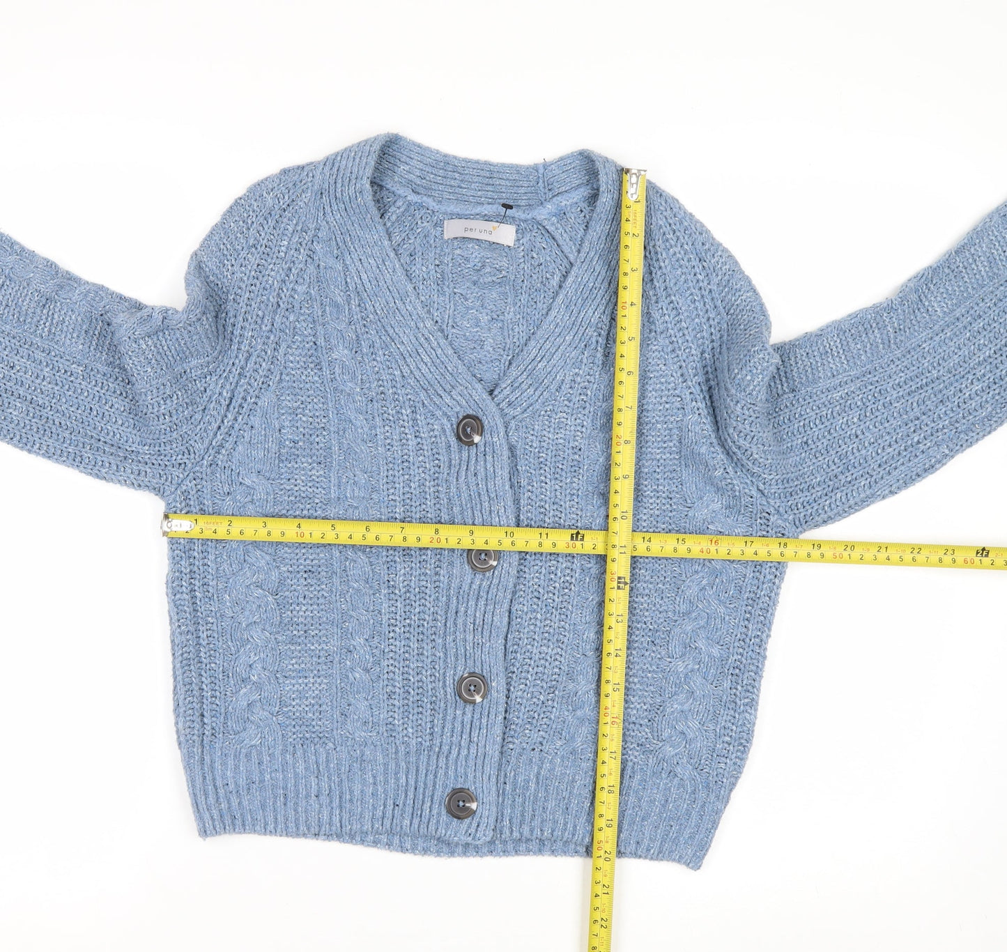 Marks and Spencer Per Una Blue Cable Knit V-Neck Women's Size 12 Cardigan