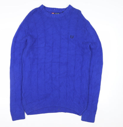 Chaps Men's Blue Cotton Crew Neck Cable Knit Jumper Size M
