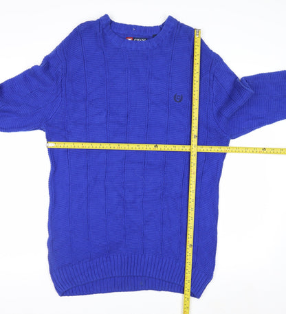 Chaps Men's Blue Cotton Crew Neck Cable Knit Jumper Size M