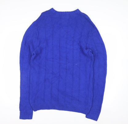 Chaps Men's Blue Cotton Crew Neck Cable Knit Jumper Size M