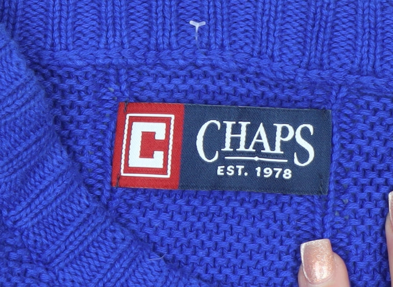 Chaps Men's Blue Cotton Crew Neck Cable Knit Jumper Size M