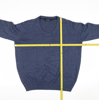 James Pringle Mens Blue Acrylic V-Neck Jumper Size L
