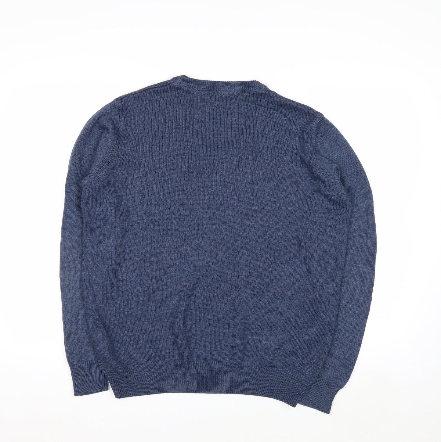 James Pringle Mens Blue Acrylic V-Neck Jumper Size L