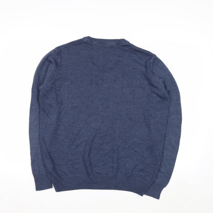James Pringle Mens Blue Acrylic V-Neck Jumper Size L