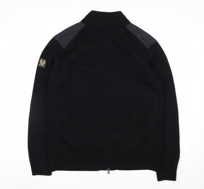 Belstaff Men's Black XL Wool Bomber Jacket with Zip Pockets