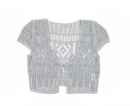 Marks and Spencer Per Una Grey Open Knit Short Sleeve Cardigan Women’s Size 10