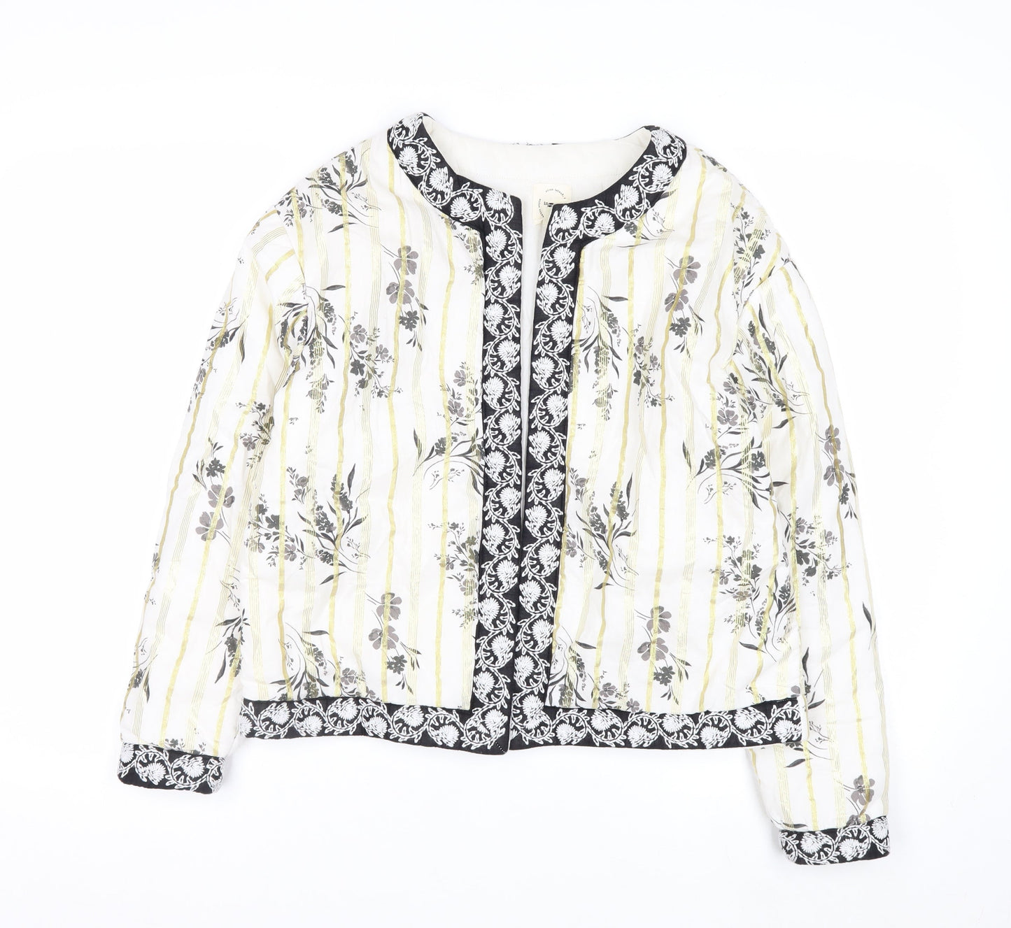 River Island Women Beige Floral Quilted Suit Jacket Small