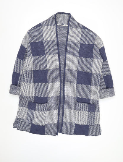 Next Men’s Blue Check Open Knit Cardigan L Wool Blend