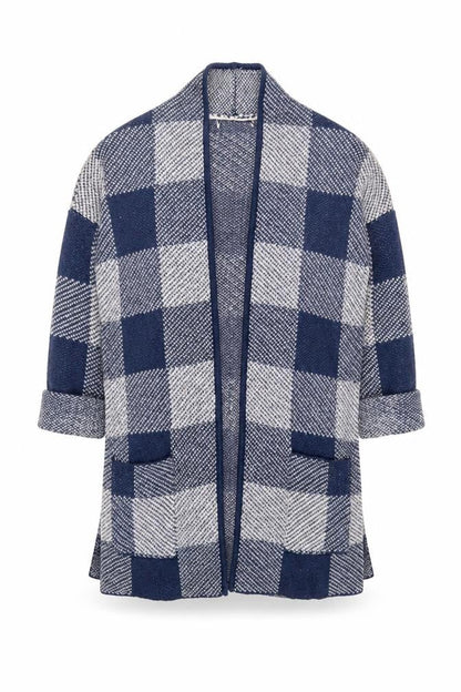 Next Men’s Blue Check Open Knit Cardigan L Wool Blend