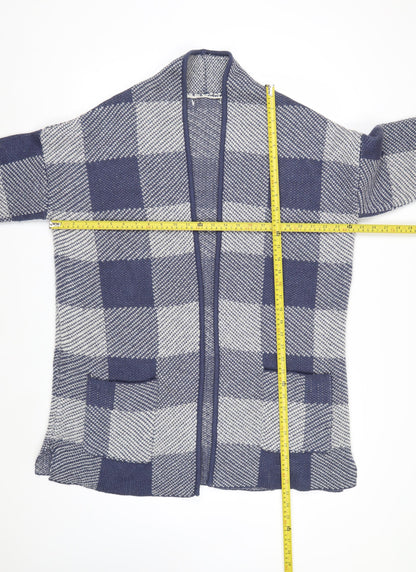 Next Men’s Blue Check Open Knit Cardigan L Wool Blend