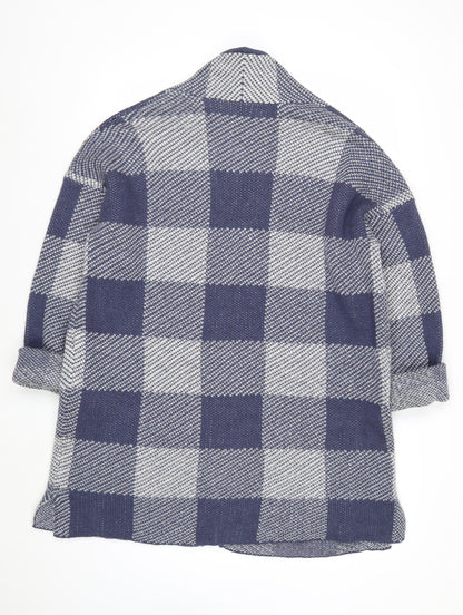 Next Men’s Blue Check Open Knit Cardigan L Wool Blend