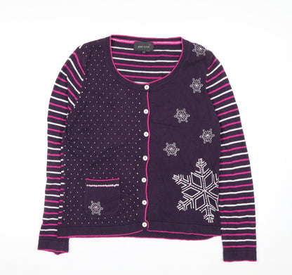 Marks and Spencer Per Una Women Purple Cardigan Size 14 Snowflake Knit