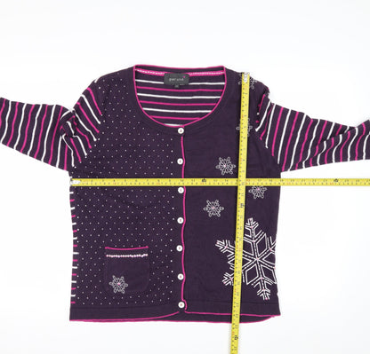 Marks and Spencer Per Una Women Purple Cardigan Size 14 Snowflake Knit