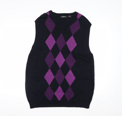 Claiborne Men's Black Purple Argyle Cotton V-Neck Vest M
