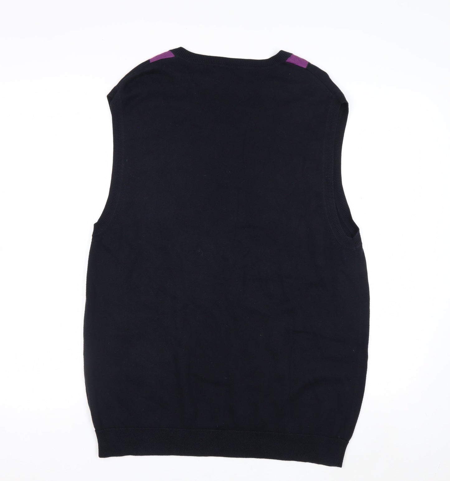 Claiborne Men's Black Purple Argyle Cotton V-Neck Vest M