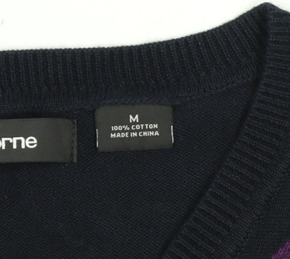 Claiborne Men's Black Purple Argyle Cotton V-Neck Vest M