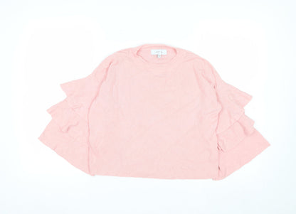 Lost Ink Women's Pink Ruffle Sleeve Knit Jumper Size 6