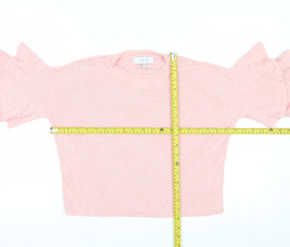 Lost Ink Women's Pink Ruffle Sleeve Knit Jumper Size 6