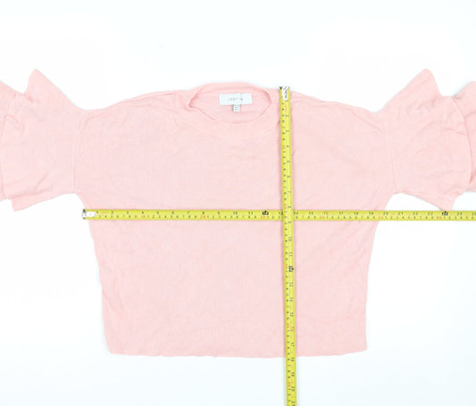 Lost Ink Women's Pink Ruffle Sleeve Knit Jumper Size 6