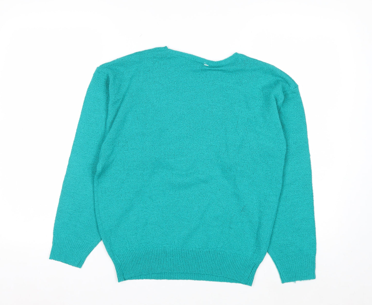 TanJay Women Green Acrylic Crew Neck Embroidered Flower Jumper L