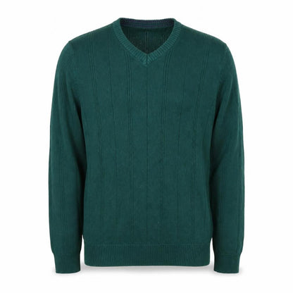 John Ashford Men's Green V-Neck Cotton Jumper Size S