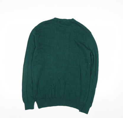 John Ashford Men's Green V-Neck Cotton Jumper Size S