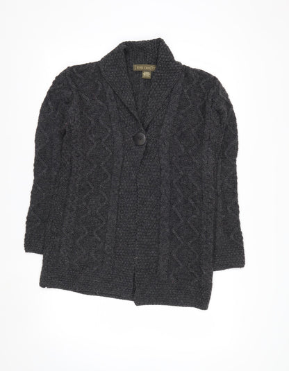 Inis Crafts Women's Grey Cable-Knit Merino Wool Cardigan Size S