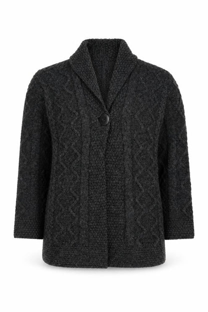 Inis Crafts Women's Grey Cable-Knit Merino Wool Cardigan Size S