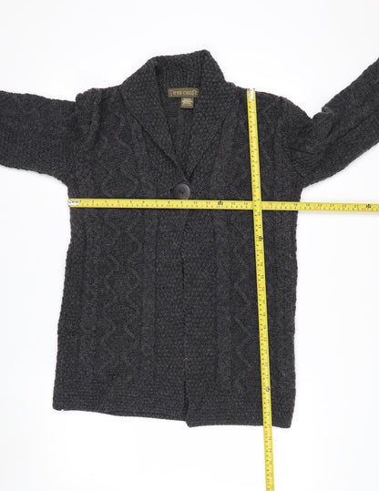 Inis Crafts Women's Grey Cable-Knit Merino Wool Cardigan Size S