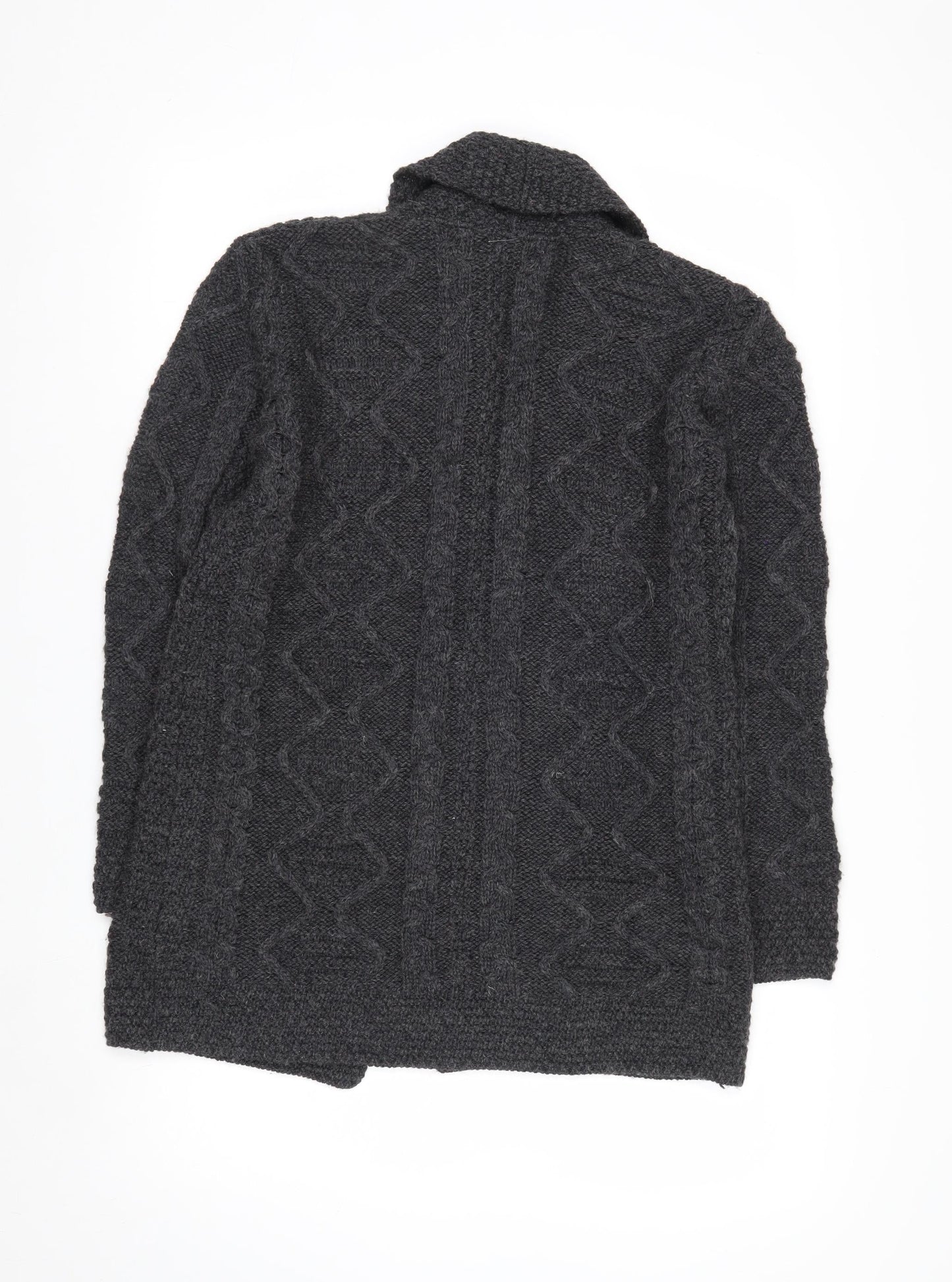 Inis Crafts Women's Grey Cable-Knit Merino Wool Cardigan Size S