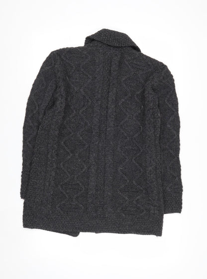 Inis Crafts Women's Grey Cable-Knit Merino Wool Cardigan Size S