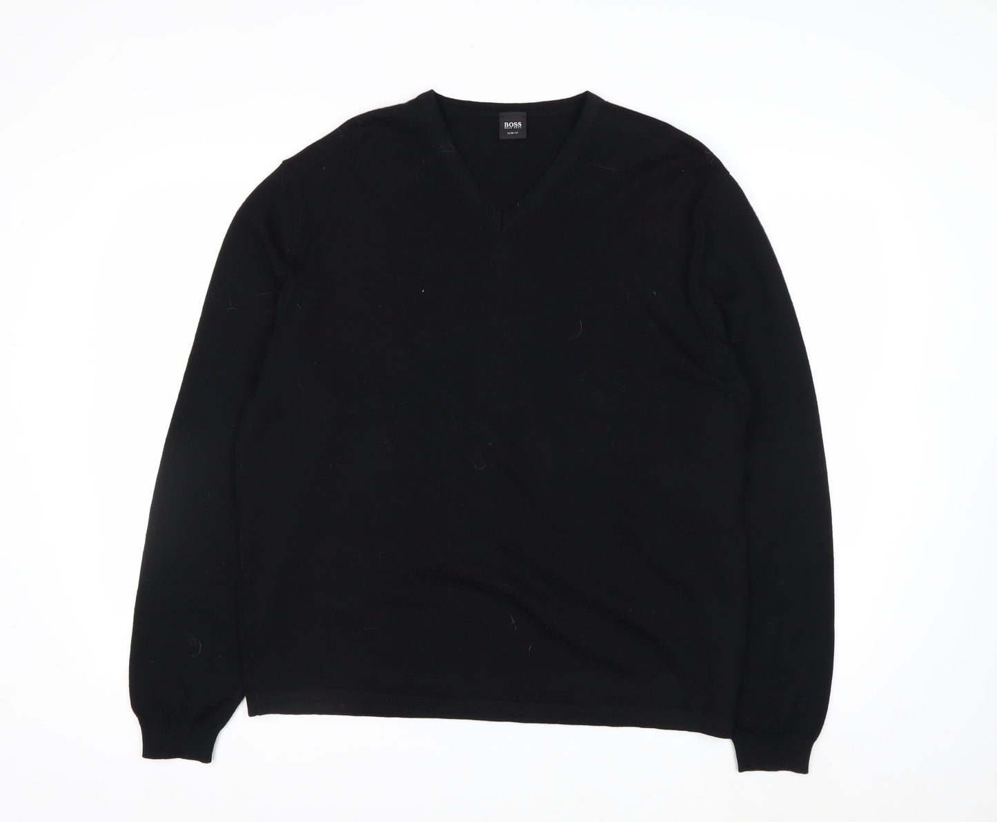 Hugo Boss Men's Black Wool V-Neck Slim Fit Jumper 2XL