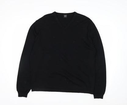 Hugo Boss Men's Black Wool V-Neck Slim Fit Jumper 2XL