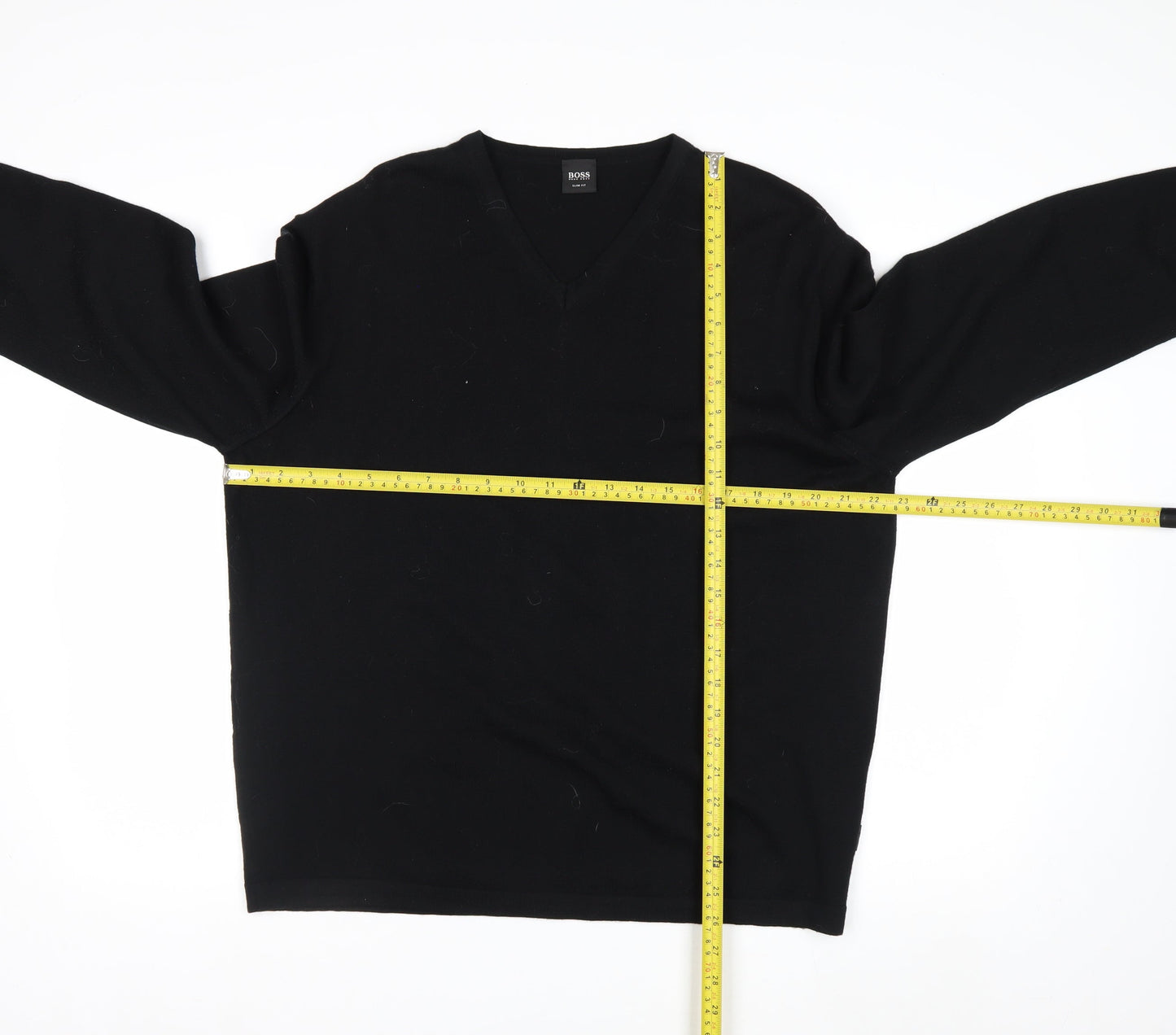 Hugo Boss Men's Black Wool V-Neck Slim Fit Jumper 2XL